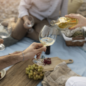 Leute, die Wein bei einem Picknick teilen