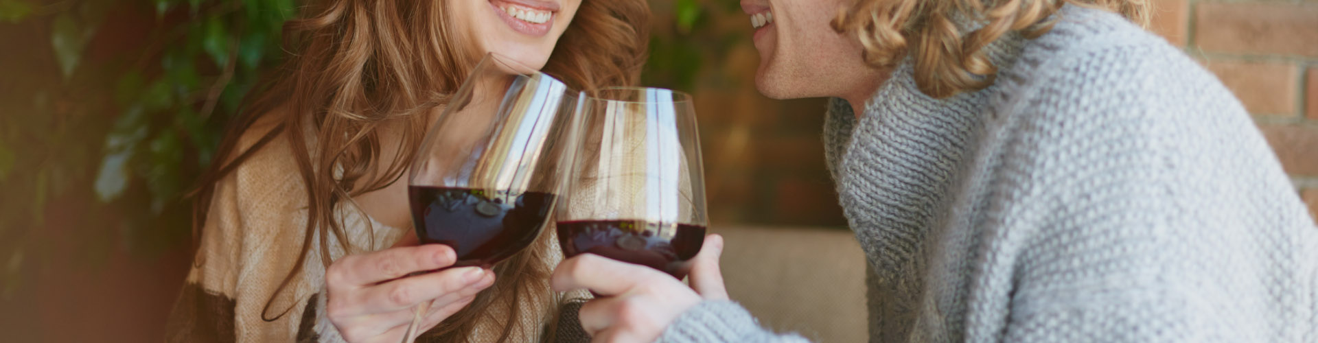 Pareja brindando con Vino Tinto