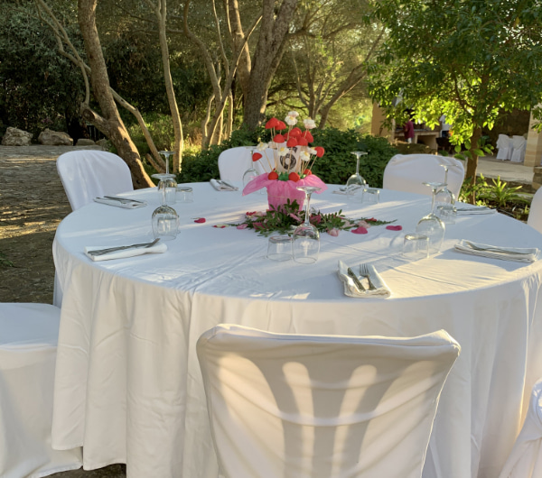 Mesa y cubiertos para un evento al aire libre